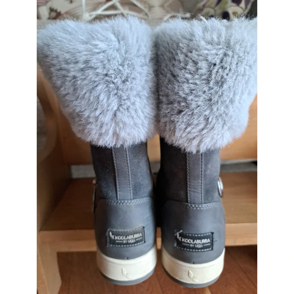 Koolaburra By UGG Women's Grey Suede Leather Tynlee Boots Faux Fur Waterproof 7